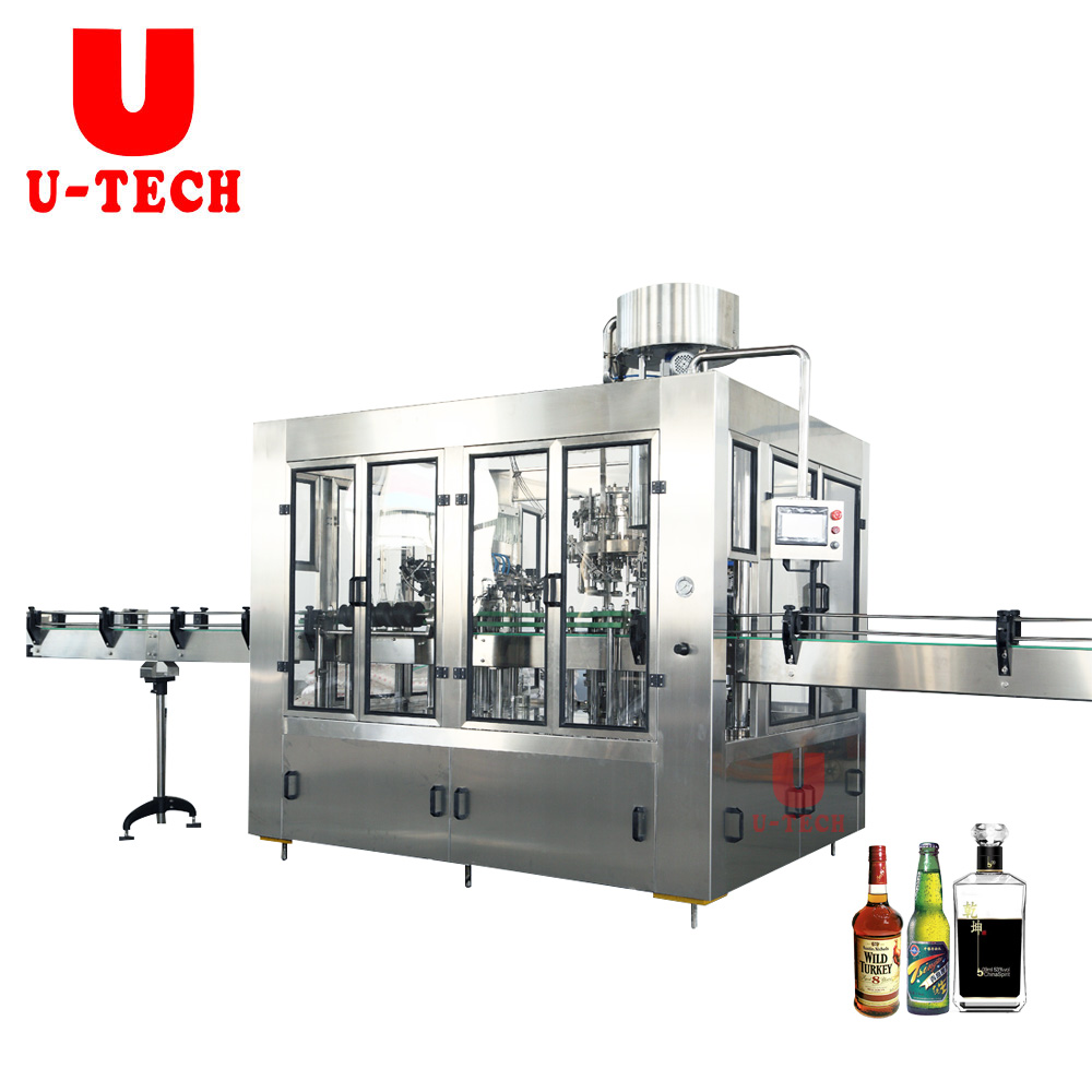3000 - 5000BPH زجاجة زجاجية أوتوماتيكية للمشروبات الكحولية والمشروبات الغازية ملء آلة تعبئة وتغليف آلة خط الإنتاج